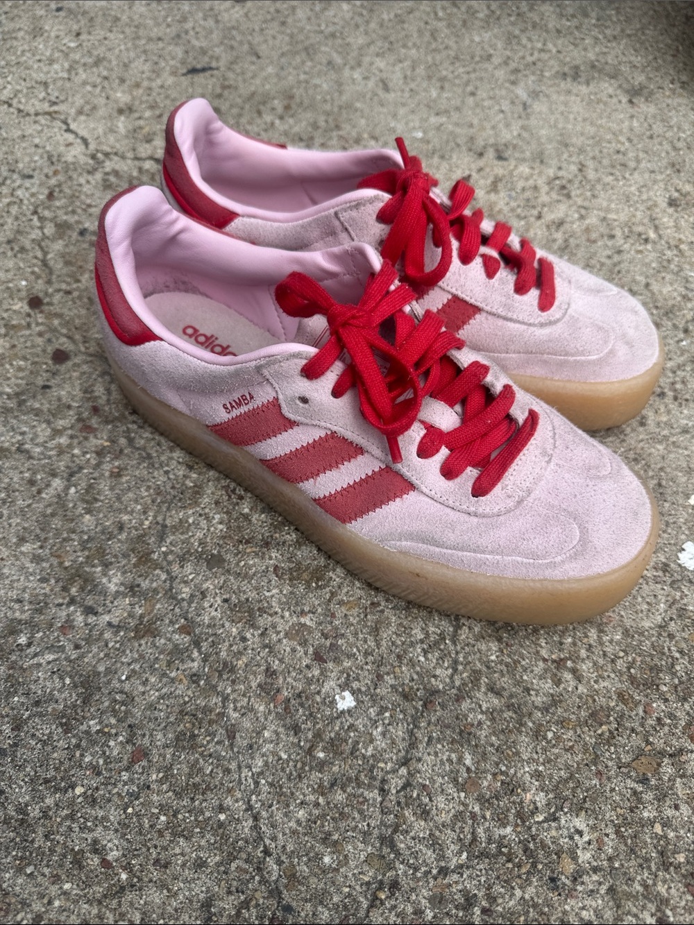 adidas Samba Pink Suede Sneakers with Red Accents